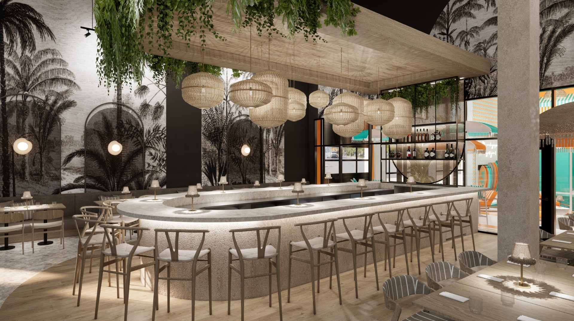 Bar incurvé en béton poli